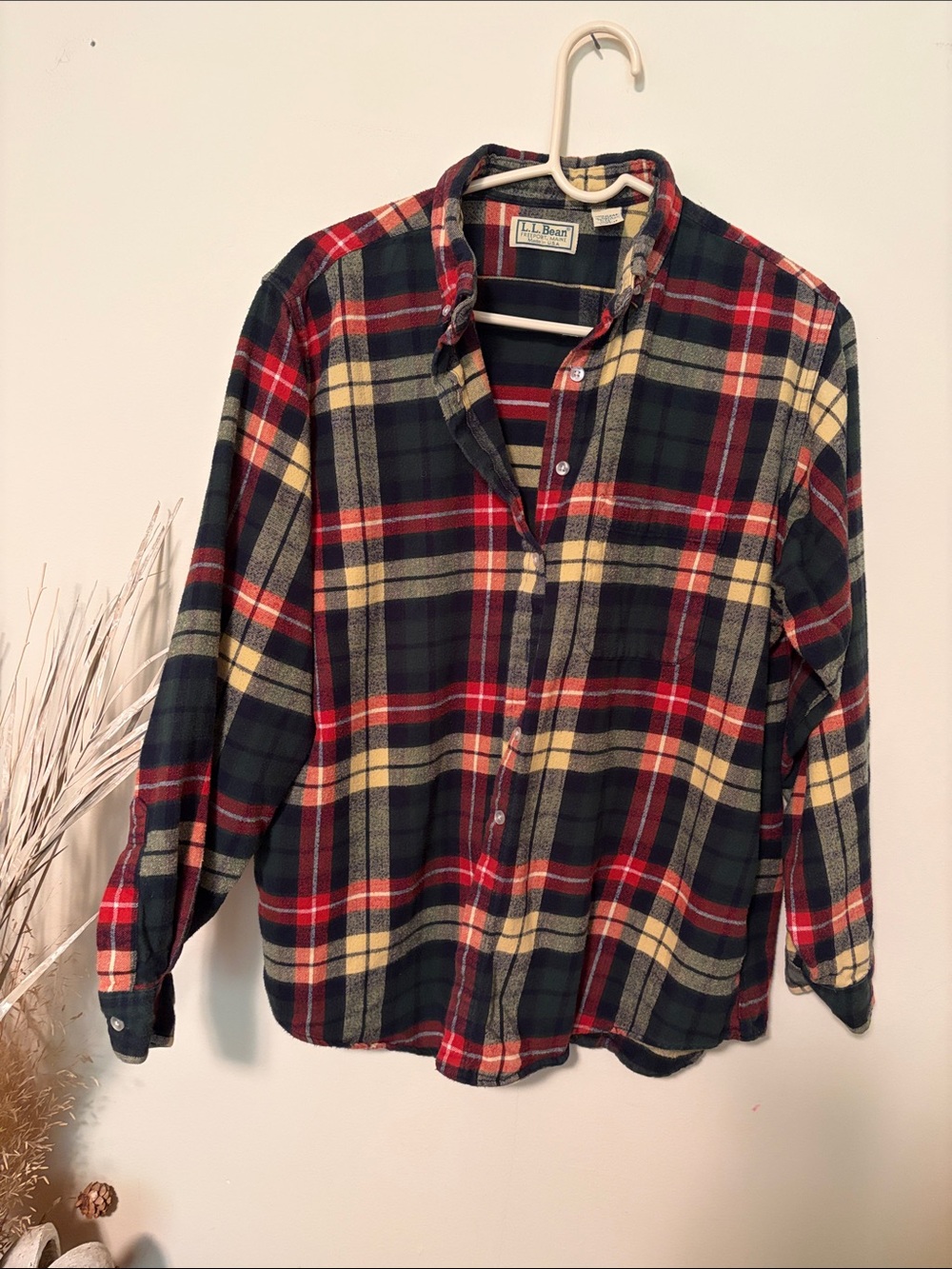 L.L. Bean Red, Green & Yellow Plaid Button-Down Shirt